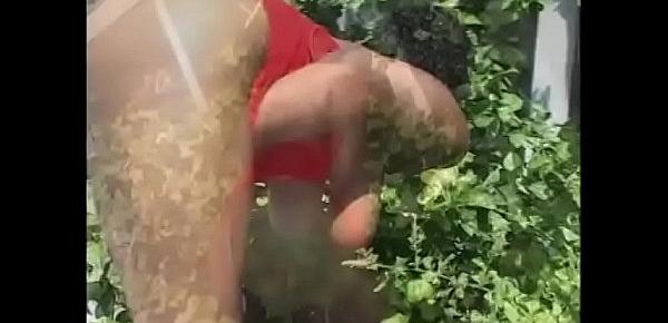  Black slut Candice with thick ass gets her pussy pounded with a blak dong outdoors